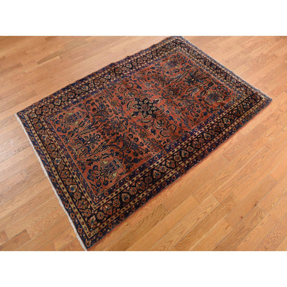 Antique Wool Hand Knotted Rug Red Blue 4.1X7.0 -O078200