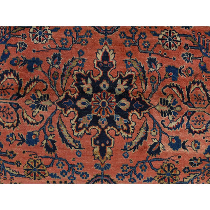 Antique Wool Hand Knotted Rug Red Blue 4.1X7.0 -O078200