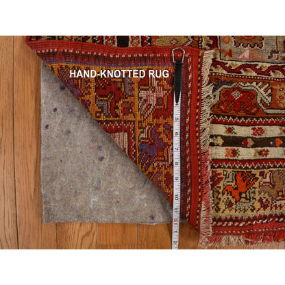 Antique Wool Hand Knotted Rug Red Gold 3.5X5.0 -O078203