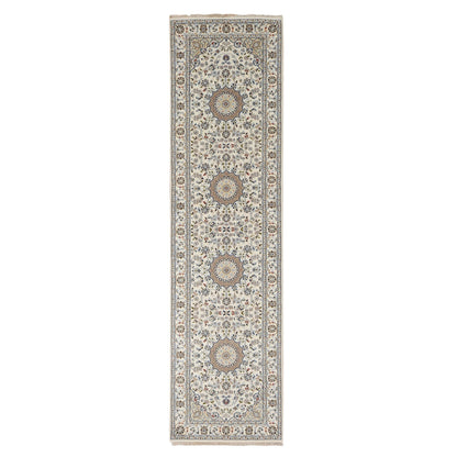 Fine Oriental Wool Hand Knotted Rug Ivory Ivory 2.9X10.2 -O078205