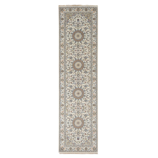 Fine Oriental Wool Hand Knotted Rug Ivory Ivory 2.9X10.2 -O078205