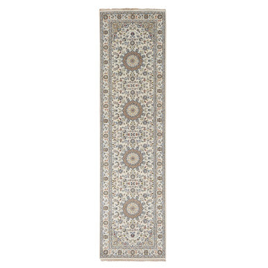 Fine Oriental Wool Hand Knotted Rug Ivory Ivory 2.9X10.2 -O078205