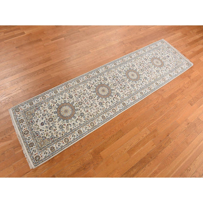 Fine Oriental Wool Hand Knotted Rug Ivory Ivory 2.9X10.2 -O078205