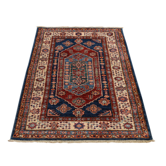Kazak Wool Hand Knotted Rug Blue Beige 3.2X5.0 -O078206