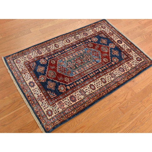 Kazak Wool Hand Knotted Rug Blue Beige 3.2X5.0 -O078206