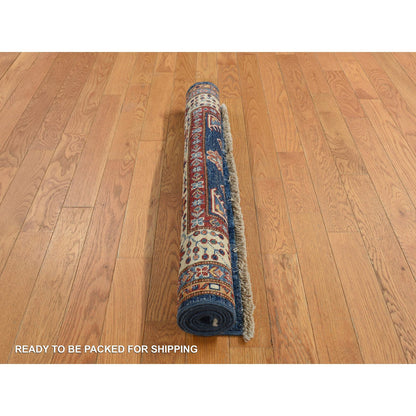 Kazak Wool Hand Knotted Rug Blue Beige 3.2X5.0 -O078206