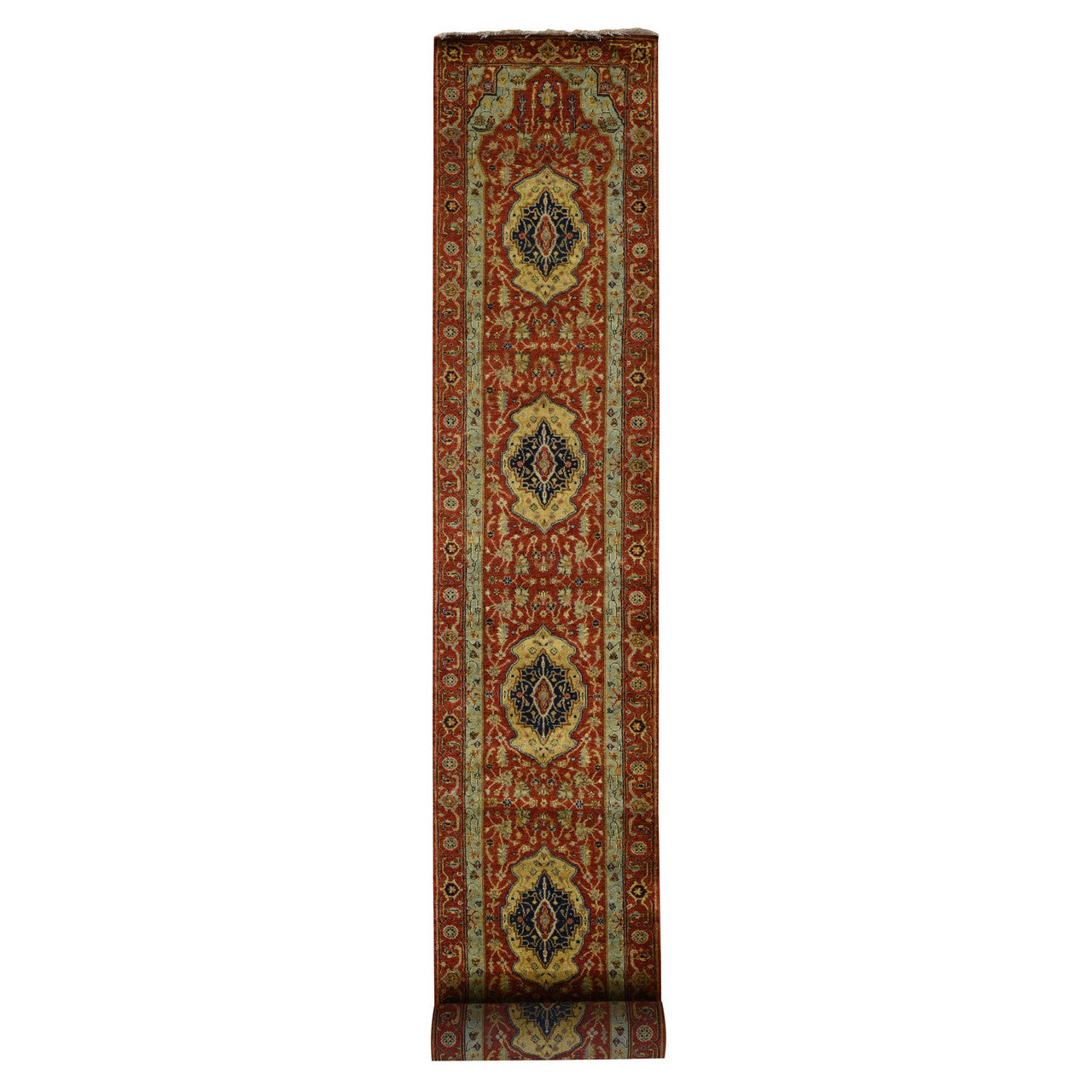 Red 2'7" x 17'7" Heriz Hand knotted Wool Rug - Sku: O078209