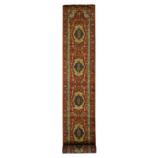 Heriz Wool Hand Knotted Rug Red Red 2.7X17.7 -O078209