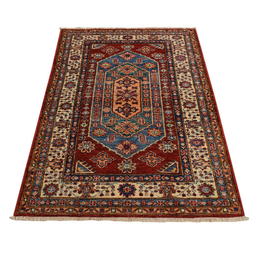 Kazak Wool Hand Knotted Rug Red Beige 3.2X4.10 -O078212