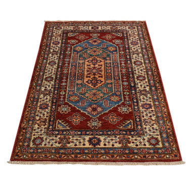 Kazak Wool Hand Knotted Rug Red Beige 3.2X4.10 -O078212