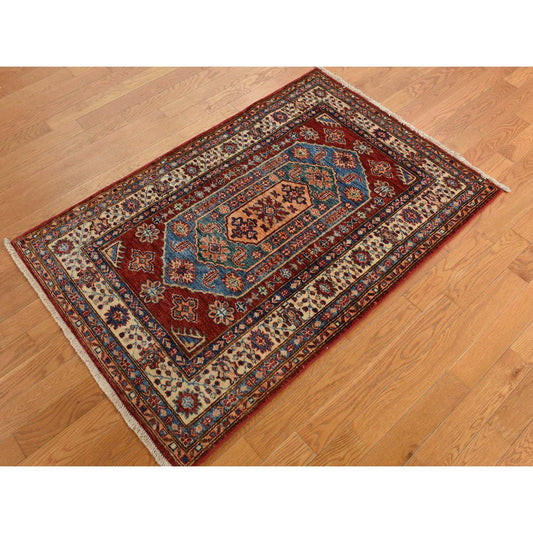 Kazak Wool Hand Knotted Rug Red Beige 3.2X4.10 -O078212