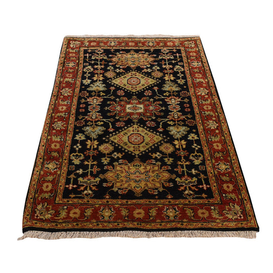 Heriz Wool Hand Knotted Rug Black Red 3.0X5.2 -O078213