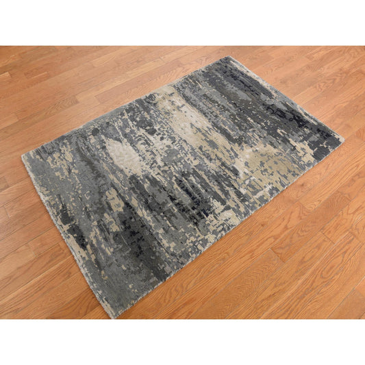 Modern and Contemporary Wool & Silk Hand Knotted Rug Grey No Border 3.3X5.0 -O078218