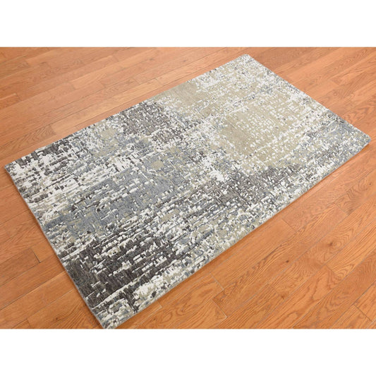 Modern and Contemporary Wool Hand Knotted Rug Blue No Border 3.0X5.0 -O078220