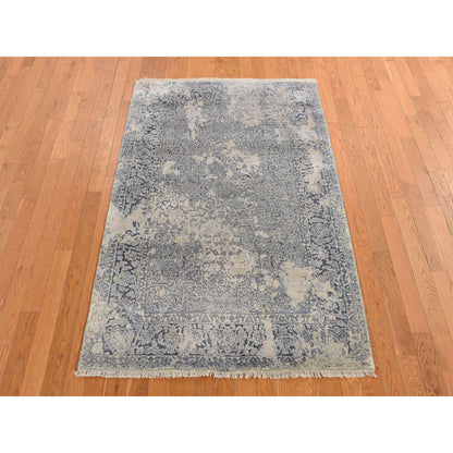 Transitional Wool Hand Knotted Rug Blue Blue 4.0X6.0 -O078222