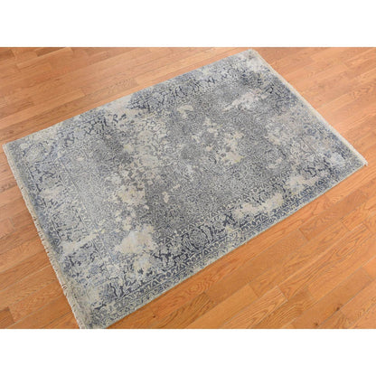 Transitional Wool Hand Knotted Rug Blue Blue 4.0X6.0 -O078222