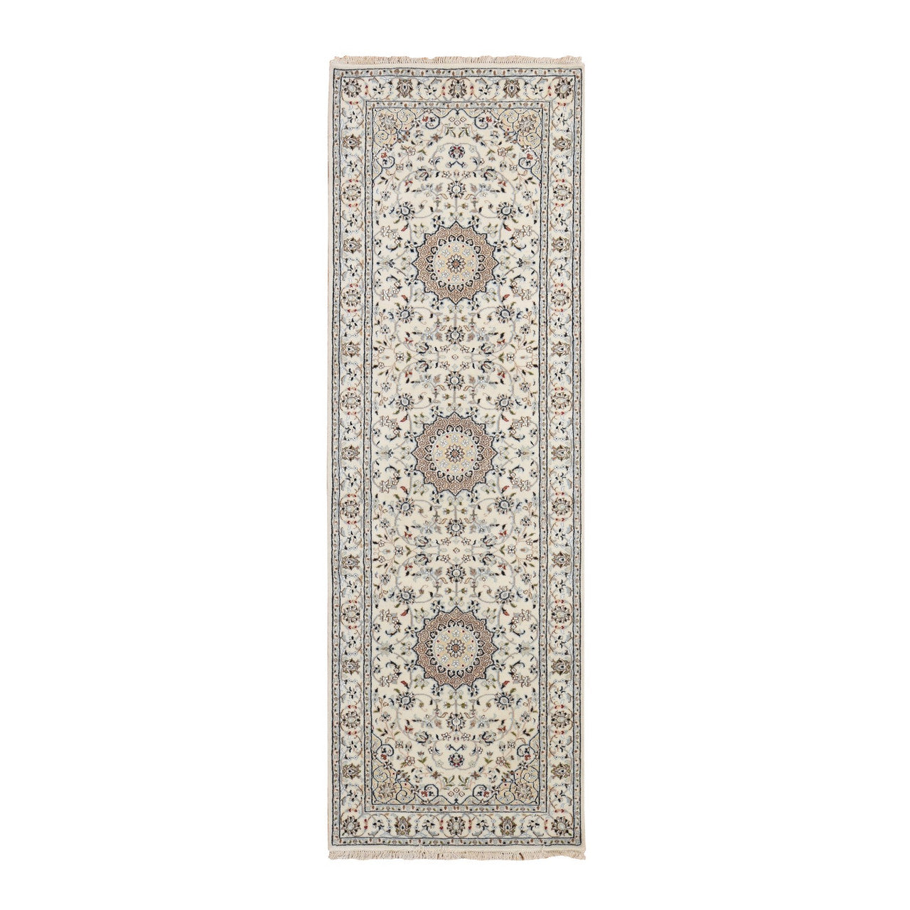 Fine Oriental Wool Hand Knotted Rug Ivory Ivory 2.9X8.6 -O078223