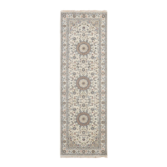 Fine Oriental Wool Hand Knotted Rug Ivory Ivory 2.9X8.6 -O078223