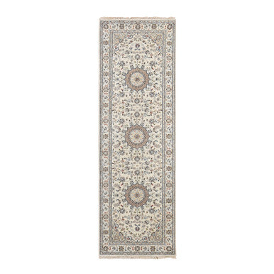 Fine Oriental Wool Hand Knotted Rug Ivory Ivory 2.9X8.6 -O078223