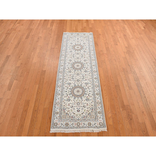 Fine Oriental Wool Hand Knotted Rug Ivory Ivory 2.9X8.6 -O078223