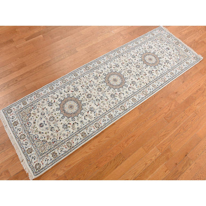 Fine Oriental Wool Hand Knotted Rug Ivory Ivory 2.9X8.6 -O078223