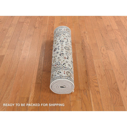 Fine Oriental Wool Hand Knotted Rug Ivory Ivory 2.9X8.6 -O078223