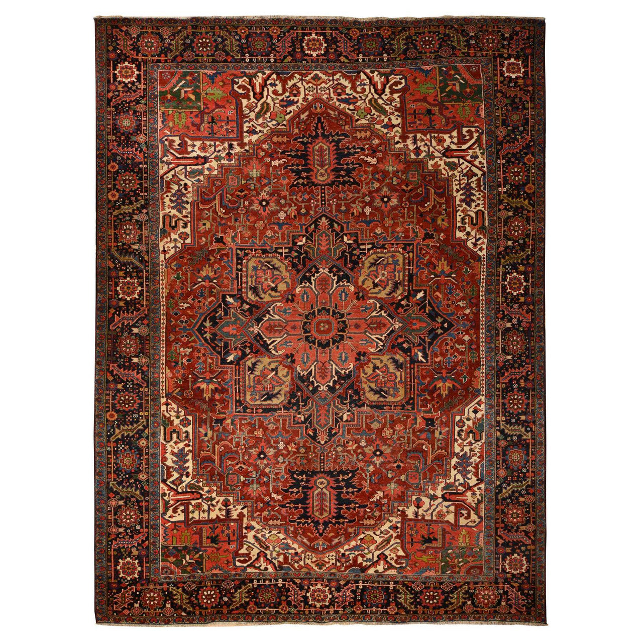 Antique Wool Hand Knotted Rug Red Midnight Blue 11.0X14.7 -O078226