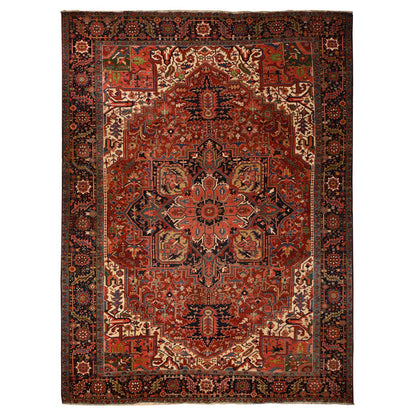 Antique Wool Hand Knotted Rug Red Midnight Blue 11.0X14.7 -O078226