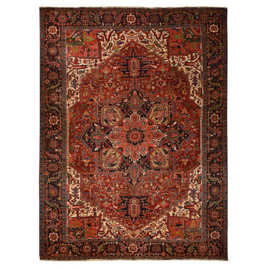 Antique Wool Hand Knotted Rug Red Midnight Blue 11.0X14.7 -O078226