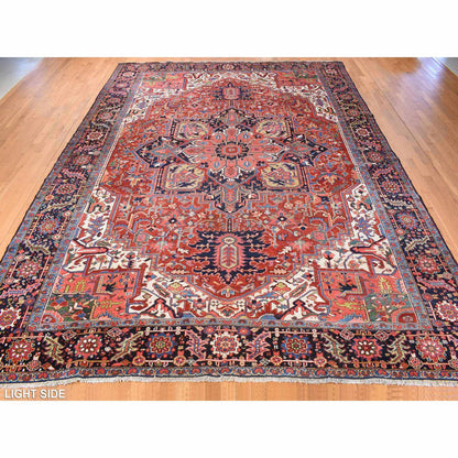 Antique Wool Hand Knotted Rug Red Midnight Blue 11.0X14.7 -O078226