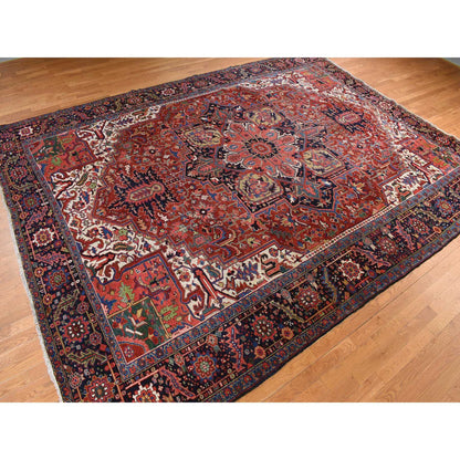 Antique Wool Hand Knotted Rug Red Midnight Blue 11.0X14.7 -O078226