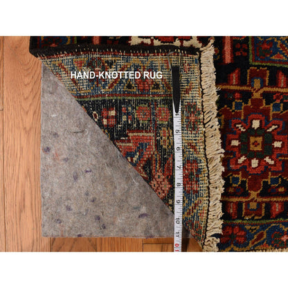 Antique Wool Hand Knotted Rug Red Midnight Blue 11.0X14.7 -O078226