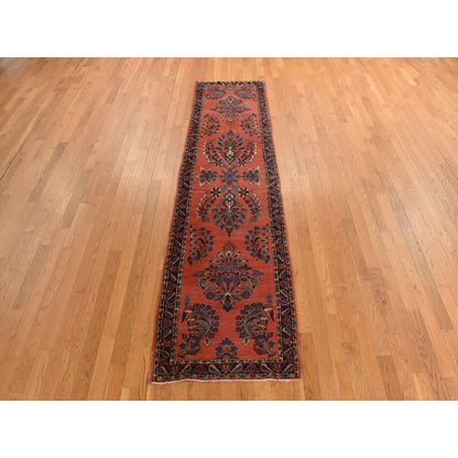 Persian Wool Hand Knotted Rug Red Space Cadet Blue 2.7X10.0 -O078230