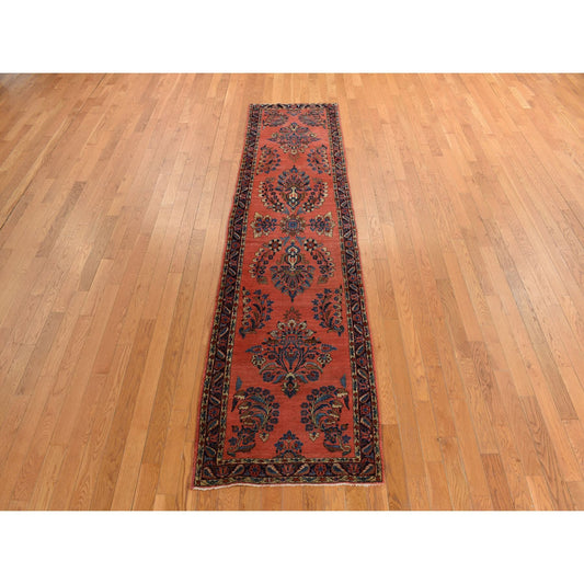 Persian Wool Hand Knotted Rug Red Space Cadet Blue 2.7X10.0 -O078230