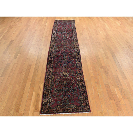 Persian Wool Hand Knotted Rug Purple Blue 2.7X13.4 -O078231