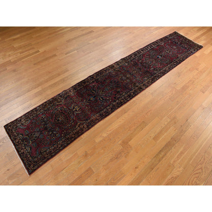Persian Wool Hand Knotted Rug Purple Blue 2.7X13.4 -O078231