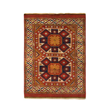 Antique Wool Hand Knotted Rug Red Moccasin Yellow 5.4X7.0 -O078233