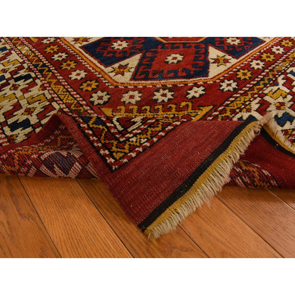 Antique Wool Hand Knotted Rug Red Moccasin Yellow 5.4X7.0 -O078233