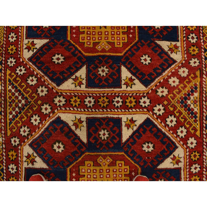 Antique Wool Hand Knotted Rug Red Moccasin Yellow 5.4X7.0 -O078233