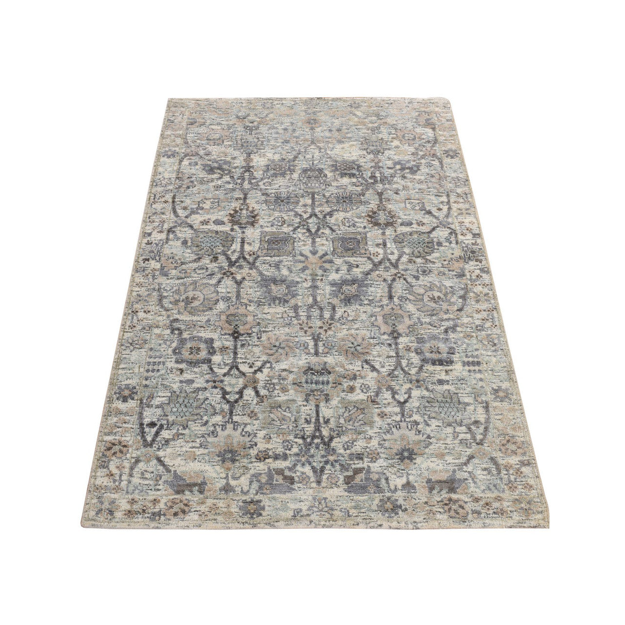 Transitional Wool & Silk Hand Knotted Rug Ivory Parchment White 3.0X5.2 -O078244