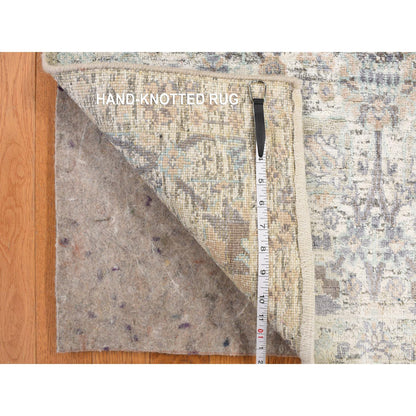 Transitional Wool & Silk Hand Knotted Rug Ivory Parchment White 3.0X5.2 -O078244