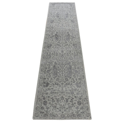 Hand-Loomed Wool & Silk Hand Loomed Rug Grey Gray 2.5X12.0 -O078245