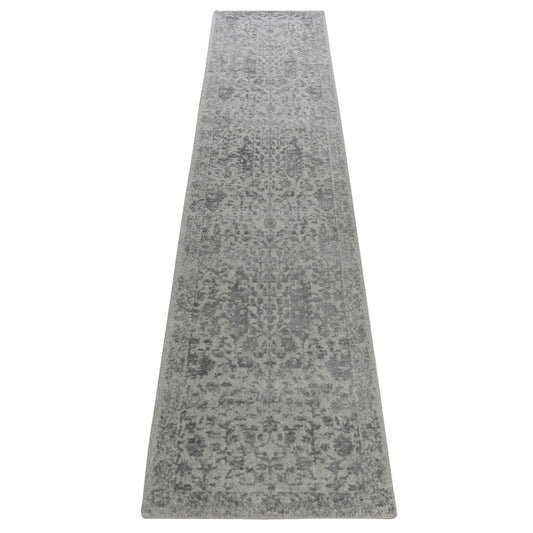 Hand-Loomed Wool & Silk Hand Loomed Rug Grey Gray 2.5X12.0 -O078245