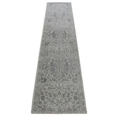 Hand-Loomed Wool & Silk Hand Loomed Rug Grey Gray 2.5X12.0 -O078245