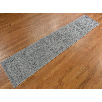 Hand-Loomed Wool & Silk Hand Loomed Rug Grey Gray 2.5X12.0 -O078245