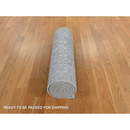 Hand-Loomed Wool & Silk Hand Loomed Rug Grey Gray 2.5X12.0 -O078245