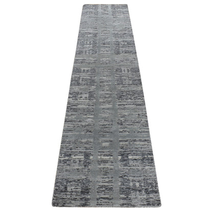 Modern and Contemporary Wool Hand Knotted Rug Grey No Border 2.7X12.1 -O078246