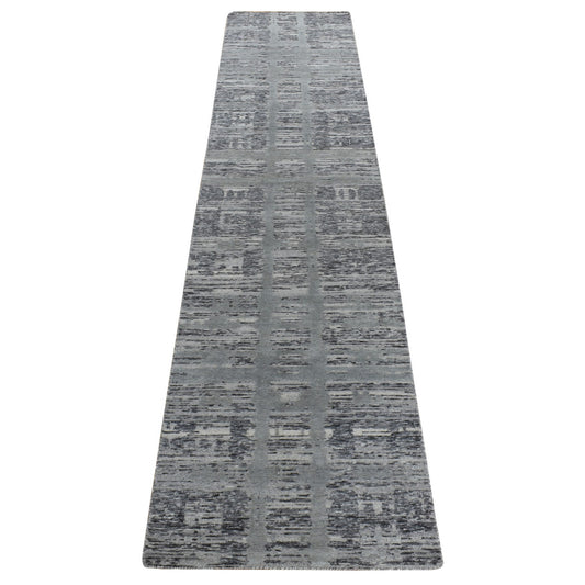 Modern and Contemporary Wool Hand Knotted Rug Grey No Border 2.7X12.1 -O078246