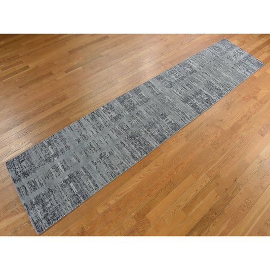 Modern and Contemporary Wool Hand Knotted Rug Grey No Border 2.7X12.1 -O078246