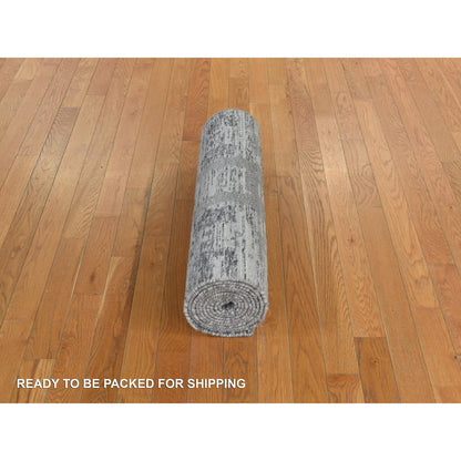 Modern and Contemporary Wool Hand Knotted Rug Grey No Border 2.7X12.1 -O078246